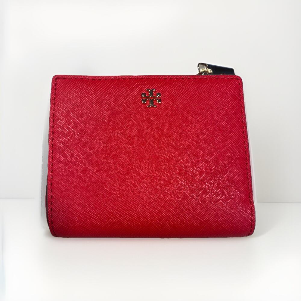 Tory Burch Emerson Mini Zip Around Wallet in Tory Red Saffiano Leather